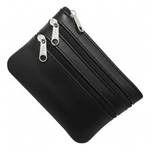 FIONCCI Monedero Mujer Piel Auténtica Pequeño con Cremalleras - Tarjetero Monedero Negro