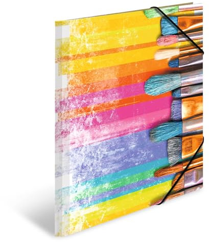 HERMA Sammelmappen A3 Pinsel Set, 3 Stück, Kinder Eckspanner-Mappen aus Pappe mit Kunst Motiv, Gummizug, Innenklappen und Innendruck für Jungen und Mädchen