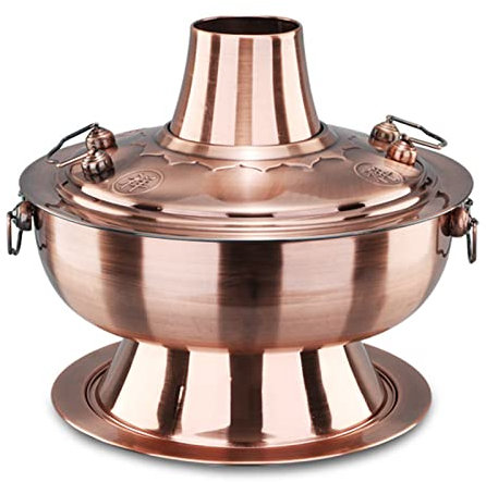 Carbone Pentola Calda Vintage Rame Pentola Shabu Shabu Con Camino Acciaio Inossidabile Pentola Shabu Fornello Pentola Pentole Per 3-6 Persone Festa Di Famiglia (Rosso Rame),30cm