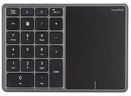 2 i 1 Trådlös Numerisk Tangentbord,22 Tangenter Portabel Numerisk Numerisk Tangentbord med Pekplatta, Bluetooth 4.2/2.4G Trådlöst, Typ C Laddning 500mAh Batteri,för(grå)