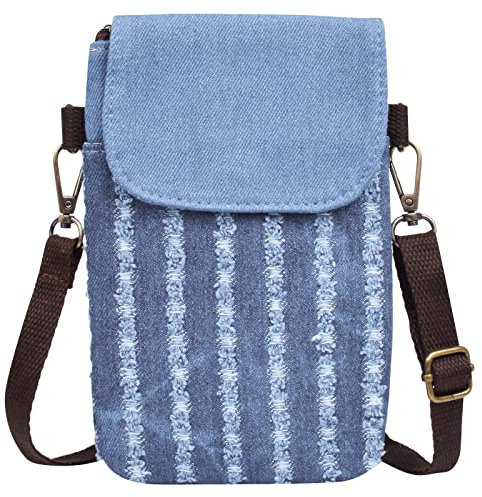 LassZone Frauen Mädchen Nette Leinwand Crossbody Taschen Brieftasche Handy Geldbörse Umhängetasche Wristlet Handtaschen, hellblau