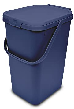 Addis Kitchen Recycling & General Storage bin 18 litres Stackable Food Waste Organiser Caddy with Clip lock lid & carrying Handle, Made from Recycled Plastic Blue