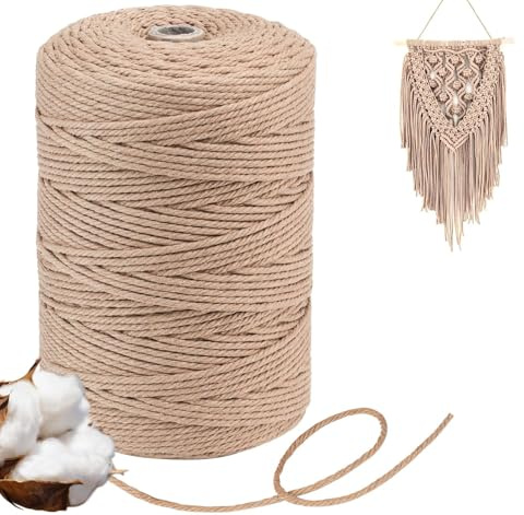 Homewit Hilo de macramé de 3 mm, 300 m, hilo de algodón natural para manualidades, macramé, cuerda de macramé, hilo para macramé, gris y marrón