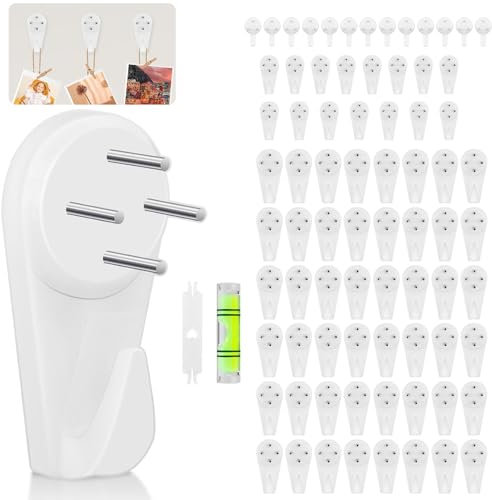 VEPEPE 80 Pezzi Chiodi per Quadri Muro da Inchiodare Bianchi Set Robusti Ganci per Quadri Chiodini Muro (2.5cm & 3cm & 4cm) con 2 Corrimano a Gancio e Livella Appendere Cornici