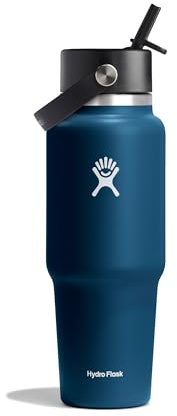 Hydro Flask Travel Water Bottle - Insulated Stainless Steel - Wide Straw Lid, Non Spill, Leakproof in 32 Oz Indigo Blue