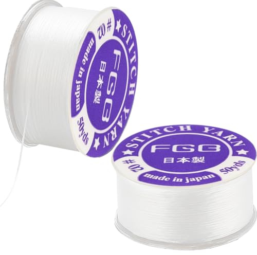 SUNNYCLUE 100 Yards 2 Rouleaux 0.1mm Fil de Perles Fil de Perles de Rocaille en Nylon Invisible Blanc Cordon de Perles Fil à Coudre Corde Tressée en Nylon pour Couture en Cuir Perles Bijoux Bracelets
