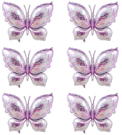 APOMOONS Butterfly Birthday Decorations, 6Pcs 40Inch Large Beautiful Butterfly Foil Mylar Balloons Butterfly Themed Birthday Party Decors for Girls, Baby Shower Decorations