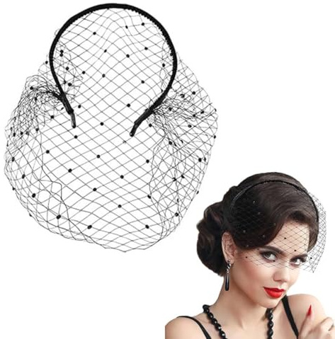 Diadema con velo de malla negra, sombrero vintage, encaje para madrina nupcial, tocado de cóctel y boda