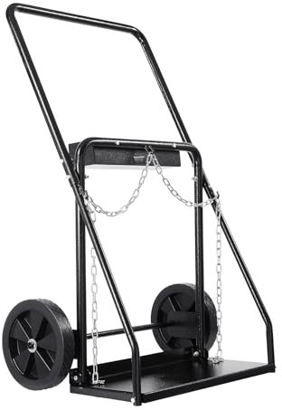 VEVOR Carro para Dos Cilindros de Soldadura, Carro para Tanque de Oxígeno y Acetileno, Ruedas Sólidas de 254 mm y Cadenas de Seguridad para Almacenamiento de Tanques, 500 x 720 x 1120 mm, Negro