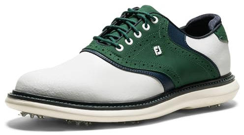 FootJoy Men's Traditions Golf Shoe, White/Hunter Green/Peacoat, 6 UK