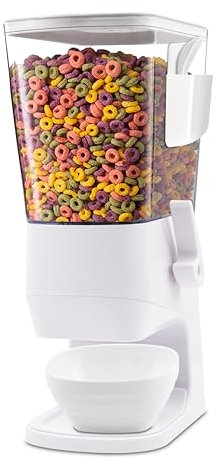 Zeadesign Cereal Dispenser Countertop with Bowls Spoons Cutlery Box, 3.2L Cereal Containers Storage Snack Dispenser for Pantry, Dry Food Dispenser for Snack, Oatmeal, White, 1Pc