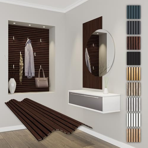 HEXIM Panneaux Acoustiques 118x60cm - Paroi à Lamelles Flexible Bois MDF Panneaux Muraux Revêtement à Lamelles Revêtement Mural (1 panneau / 0,708 m² Catania Oak - APF13)