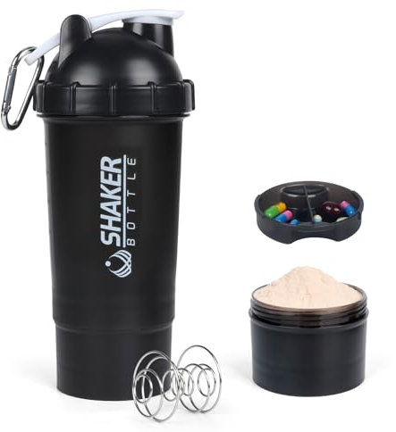 XTKS Shaker à Protéines 500 ml - Bouteille Shaker avec Compartiment à Poudre - Anti-Fuite et Facile à Nettoyer Pour shakes protéinés -shaker proteine avec boule - Sans BPA （Blanc）