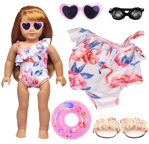 Simset för dockor, dockkläder sommar 6 delar docktillbehör kläder kläder, baby dockor simset för dockor med baddräkt simring solglasögon för 35–45 cm simdocka