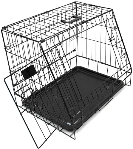 Actiaspet - Black Metal Sloping Dog Crate (24 inch) | Car Boot Pet Cage with Removable Tray