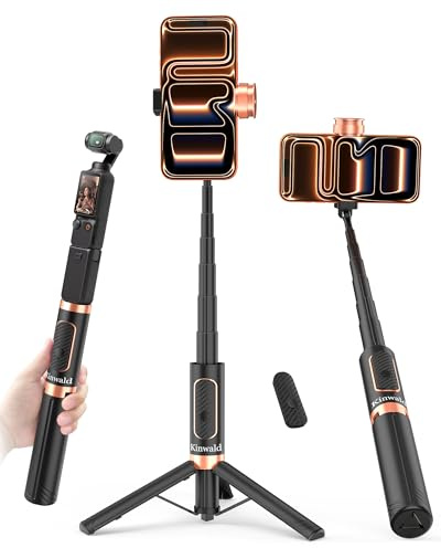 Kinwald Selfie Stick Tripod for iPhone & Android – Portable Phone Tripod Stand with Bluetooth Remote, One-Click Open, Compact & Lightweight for Vlogging, Travel & Everyday Use (Black)