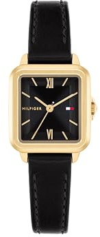 Tommy Hilfiger Uhr mit DREI-Zeiger-Quarzwerkfür Damen mit Schwarzes Lederarmband - 1782835