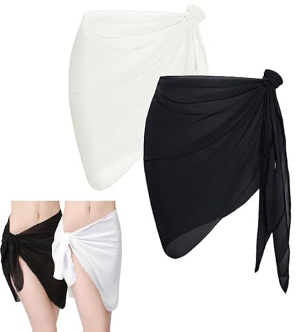 2 stycken pareo dam strand linda sarong, chiffong strand sarongduk täckande sarong, omlottduk strandkjol dam pareo duk bikini höftduk strandhandduk för att knyta runt omlottkjol strand för sommar