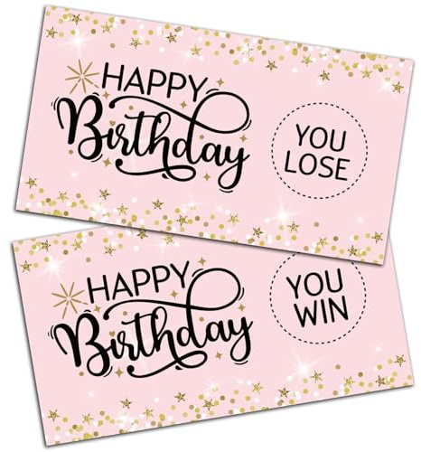 ZEIKAEYR 32 Pack Pink Happy Birthday Theme Scratch Cards - Christmas Birthday Party Scratch Off Tickets - Anniversary Celebration Supplies - Great for Party Favors, Group Activities, Adult Raffles