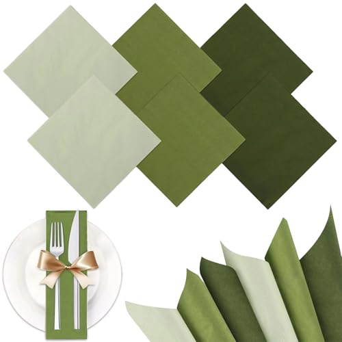 wlsvega 60 Piezas Hojas Servilletas de Papel Verde Salvia - Servilletas Verdes - Servilletasde Color Verde Salvia - 33 * 33cm,Toalla de Papel Desechable,Adecuada Para Fiestas,CumpleañOs,Picnics