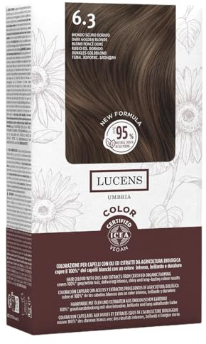 Lucens Umbria - 6.3 Biondo Scuro Dorato, Tinta per Capelli Senza Ammoniaca, Kit Colorazione Permanente Vegan con Estratti Naturali, Azione Lenitiva, Idratante e Protettiva