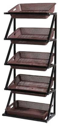 Joytar Présentoir de Vente au détail à 5 ​​Niveaux, étagère de marché, Panier de Rangement pour Fruits et légumes, avec Panier de Rangement Amovible, pour Cuisine, Bureau, Magasin, supermarché(Brown)