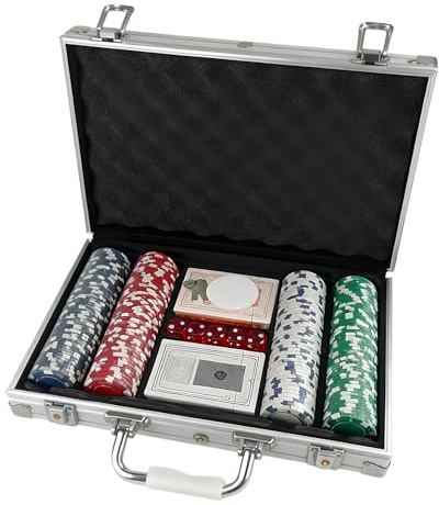 Juego de fichas de , de Aluminio Plateada con 300 Piezas para Texas Hold'em, Blackjack, Juegos, Noche de Juegos en casa, Fiesta, diversión de Juego, Accesorios de Juego de Cartas