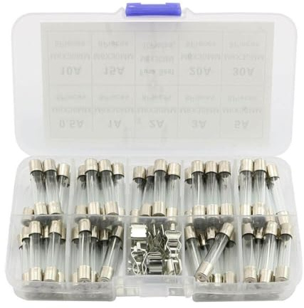 Hoppipola Kit assortito di fusibili in vetro per auto, barca, 6 x 30 mm, 72 pezzi, con 10 supporti, fusibili ad attacco rapido da 250 V, da 0,5 A a 30 A, elettrici per protezione