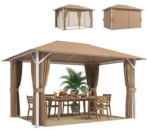 Outsunny Cenador para Jardín 3x4 m, Pabellón de Jardín Gazebo con Techo Ventilado, 4 Paredes Laterales y 4 Mosquiteras, UPF50+, Estructura de Metal, Carpa para Exterior, Terraza, Patio, Caqui