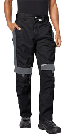 pka BESTWORK Arbeitshose Herren mit Stretch-Bund & Kniepolster-Taschen in Schwarz/Grau Größe 66