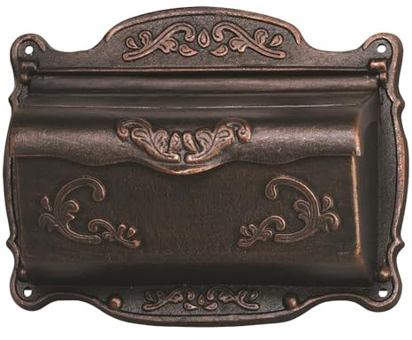 Antique Bronze Finishing Cast Aluminum Wall Mounted Mailbox, Weather-Resistant, Elegant Vintage Design. Size: 17.5 D x 5.3 W x 12.25 H. Includes 4 Pieces Finish Mounting Screws