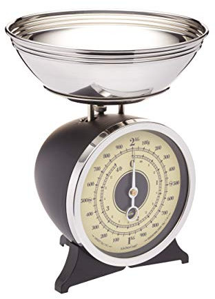KitchenCraft Classic Collection Mechanical Kitchen Scales with Bowl, Black, 2 kg Capacity