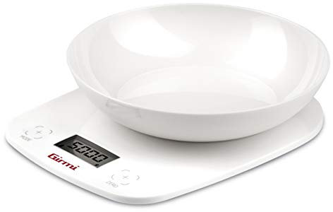 Girmi PS01 Bilancia da Cucina, Plastica, 1 gr/ 5kg, Display LCD 45 x 22mm, Autospegnimento, Funzione TARA, Bianco