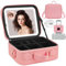 ViKert Travel Makeup Bag with Light Up Mirror and Adjustable Dividers, Waterproof Makeup Train Case, Lighted Makeup Case with Detachable Mirror, Pink