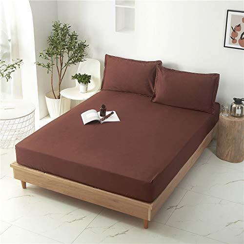 Spannbettlaken 120x200cm Dunkelbraun Spannbetttuch Einfarbig Bettlaken Boxspringbett mit Gummizug Spannbettuch Mikrofaser für Matratzen von 30 cm Mit 2 Kissenbezüge 80x80 cm