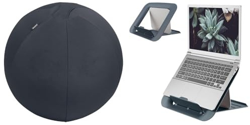 Leitz Ergo Set Active Sitzball, Gymnastikball 55 cm, Anti-Wegroll-Funktion, Stoffbezug + Leitz Höhenverstellbarer Laptopständer, Notebook Ständer mit 4 Höhen für 13“-15“ Notebooks, 65410089 + 64260089