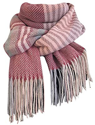 Schal Damen Herbst Kariert Groß Lang Kuschelig Schlupfschal Elegant Plaid Fransen Tartan Schal XXL Deckel Karo Herbst Winter Warm Weich Halstuch Deckenschal Cape Damenschal (Y21-Red, A)