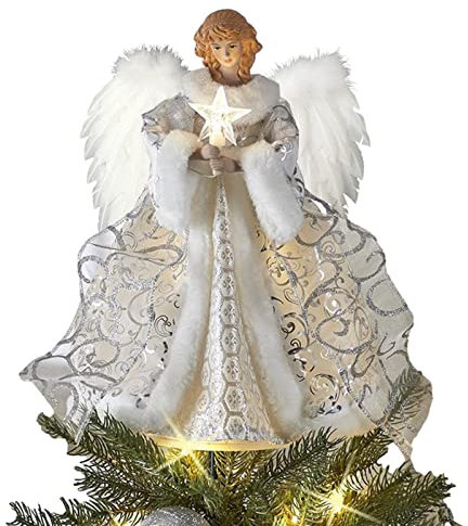 Linsition Cime d'arbre De Noël Topper d'arbre De Noël Ange - Ange Noël pour Sapin - Décoration Ange Noel - Traditionnel Sapin Arbre Noël Ange avec Ailes pour Les Décorations De Bar De Fête De Noël
