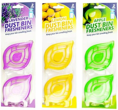 LND Gifts Set Of 6 Bin Fresheners - Stick On Air Freshener for Bin, Essential Fragrances Lemon, Apple, Lavender 2 Of Each Fragrance - Ideal Odour Neutralizers