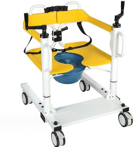 WOLWES Elevador WC Adulto,Silla WC Personas Mayores,Silla Ducha con Ruedas,Elevador de Pacientes con elevación Manual,con Asiento Dividido de 180 ° A