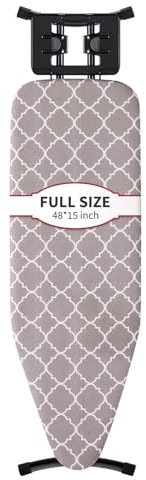 Full Size Ironing Board 57 L X15 W, Large Wide Sturdy Ironing Board with Iron Rest, Foldable Adjustable Iron Board with Heat Resistant Cover, Enhanced Stability (Black Gray)