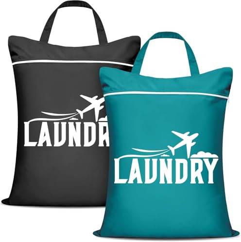 2 Sacchi Borse da Viaggio,Grande Capacità Sacchetti Lavatrice Facile Da Trasportare per Vestiti, Piscina, Yoga, Biancheria (Nero+blu pavone)