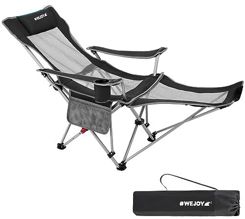 #WEJOY 2-in-1 Campingstuhl Faltbar, Strandstuhl mit Verstellbarer Rückenlehne & Fußstütze, Relaxsessel Liege mit Getränkehalter, Liegestuhl Angelstuhl für Outdoor Camping