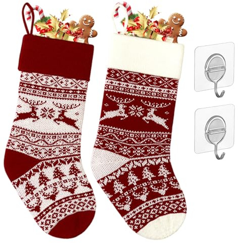 Raveparty Knitted Christmas Stockings, Large Christmas Stocking, Stockings Christmas with 2 Pcs Hook Up for Christmas Party Decorations (Style 1)