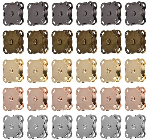 Magnetic Snap, 30 Pieces Magnetic Buttons, Metal Fasteners Sew on Magnets Clasps Replacement Magnetic Closures for Bag, Clothing, Fabric Sewing DIY Crafts, 5 Colours