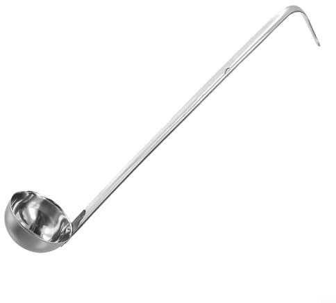 Cucharón de acero inoxidable con mango largo de 35 cm, utensilio de cocina para cocinar salsa de sopa, capacidad de 150 ml/180 ml, apto para lavavajillas (180 ml)