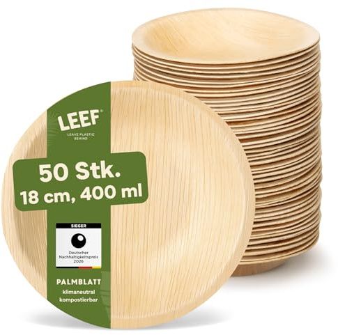 Leef® Piatti foglia di Palma [Ø 18 x 3,5 cm] piatti usa e getta come alternativa ai piatti carta [50 pz.] piatti di carta eleganti come piatti carta compleanno | piatti compostabili finger food
