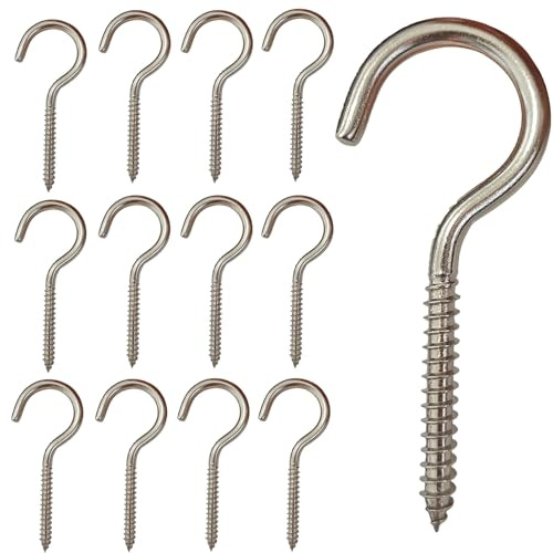 X-YSUNEAS 12 Pcs Manganese Steel Screw-in Hooks Rustproof Heavy Duty Cup Hangers Large Screw -in Hooks for Hanging Key, Bag,Plants, Kitchen Cabinet Shelf Use