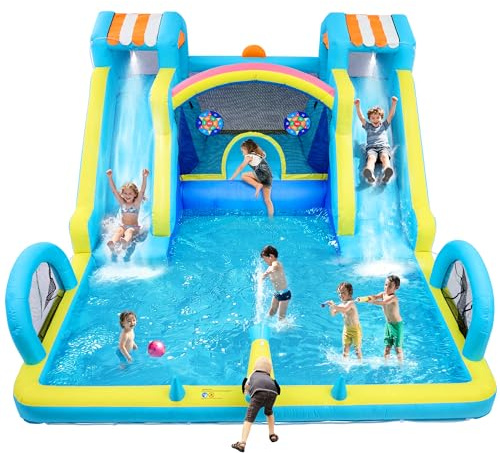 Garvee Inflatable Bounce House, Double Water Slide Bounce House, Premium Oxford Fabric Bouncy Castle with Blower for Kids, Indoor Outdoor Play Center for Backyard Party & Family Fun