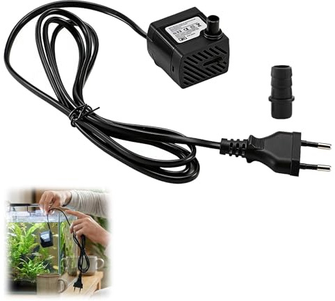 Mini Bomba de Agua Sumergible Ultra Silenciosa 350 L/H 5W con Cable de 1,5 m, Flujo Ajustable y 2 Boquillas, Ideal para Acuarios, Estanques, Fuentes, Cascadas, Estatuas, Jardines